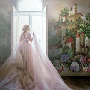 M707 Serie | Blooming Flowers and Fairy tale castle wall mural poster